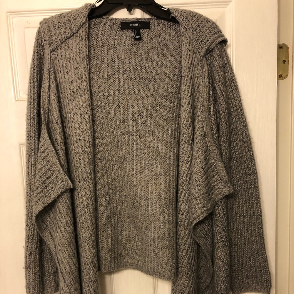 Forever 21 Grey Hooded Cardigan